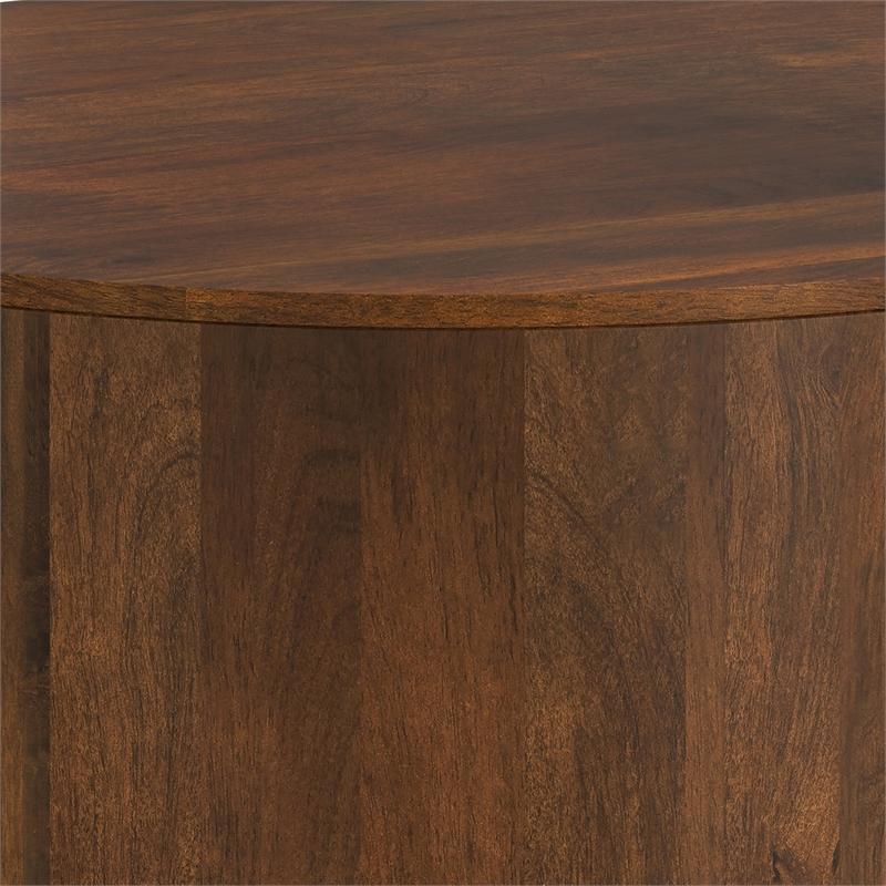 Pemberly Row Drum Coffee Table in Mango Wood Walnut Brown 36 in Wide