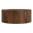 Pemberly Row Drum Coffee Table in Mango Wood Walnut Brown 36 in Wide