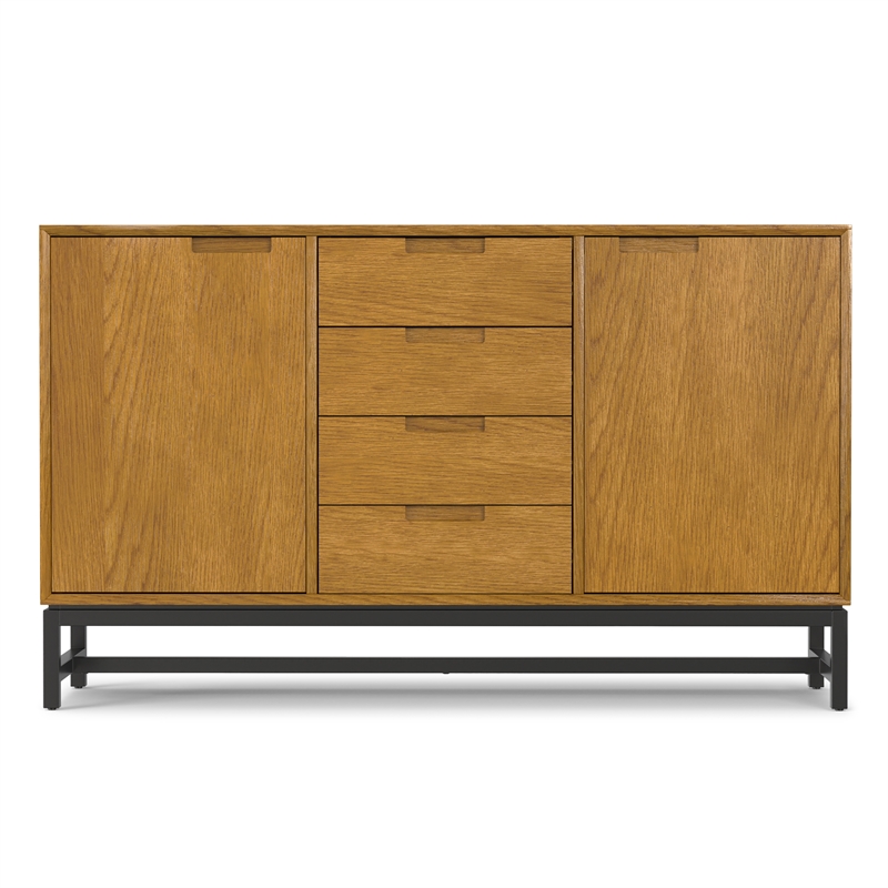 Pemberly Row Industrial Sideboard in Solid Wood Oak Veneer and Metal