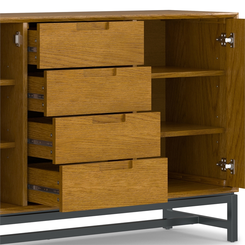 Pemberly Row Industrial Sideboard in Solid Wood Oak Veneer and Metal