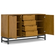 Pemberly Row Industrial Sideboard in Solid Wood Oak Veneer and Metal
