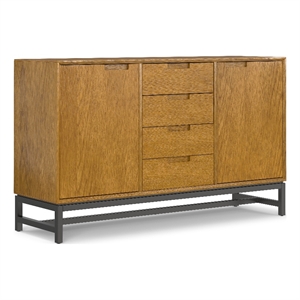 Pemberly Row Industrial Sideboard in Solid Wood Oak Veneer and Metal