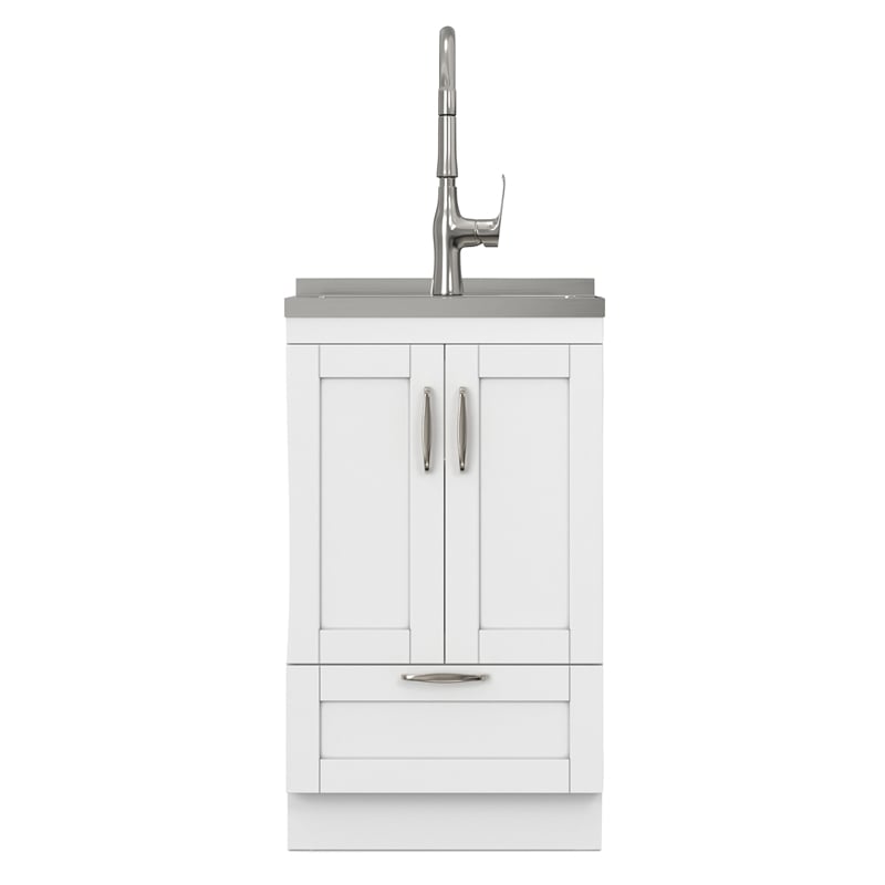Pemberly Row 20-inch Utility Sink Cabinet with Faucet in Pure White