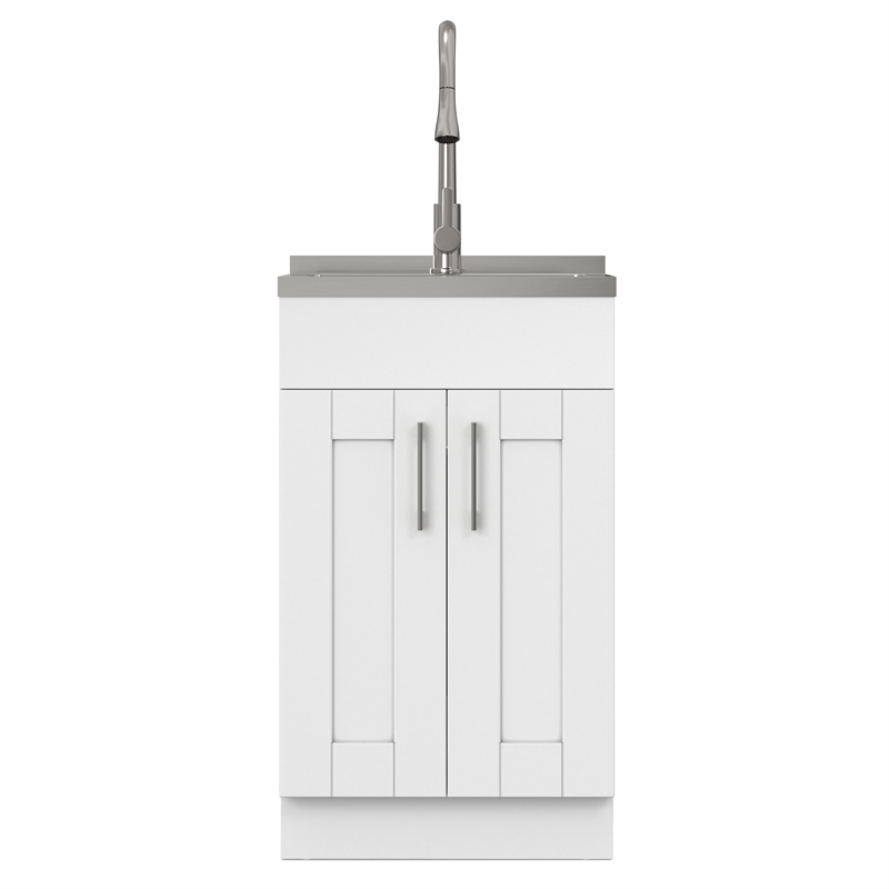Pemberly Row 20-inch Utility Sink Cabinet with Chrome Faucet in Pure White