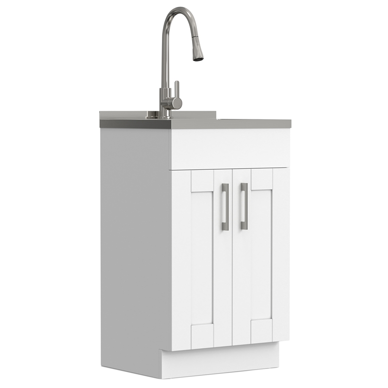 Pemberly Row 20-inch Utility Sink Cabinet with Chrome Faucet in Pure White
