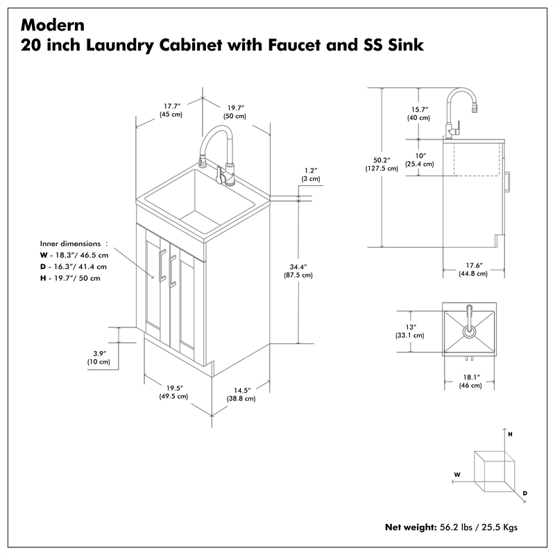Pemberly Row 20-inch Utility Sink Cabinet with Chrome Faucet in Pure White