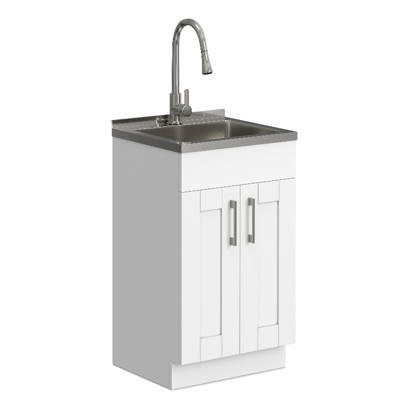 Pemberly Row 20-inch Utility Sink Cabinet with Chrome Faucet in Pure White