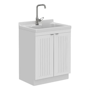 Pemberly Row 28-Inch Utility Sink Cabinet with ABS Sink in Pure White
