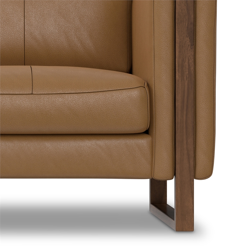 Pemberly Row Richard Wide Loveseat Genuine Leather Butternut Brown 63 in
