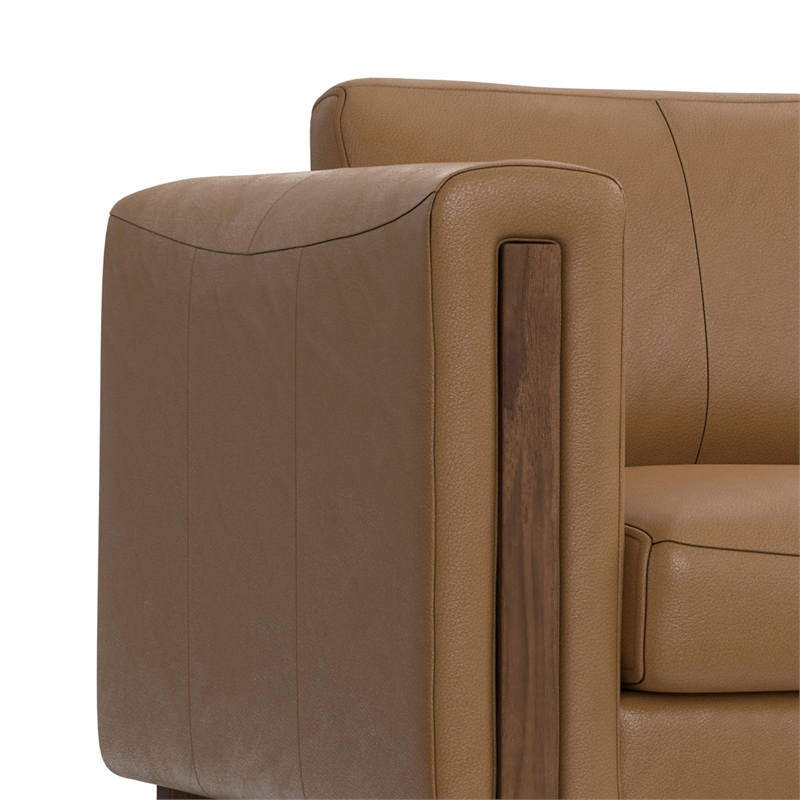 Pemberly Row Richard Wide Loveseat Genuine Leather Butternut Brown 63 in
