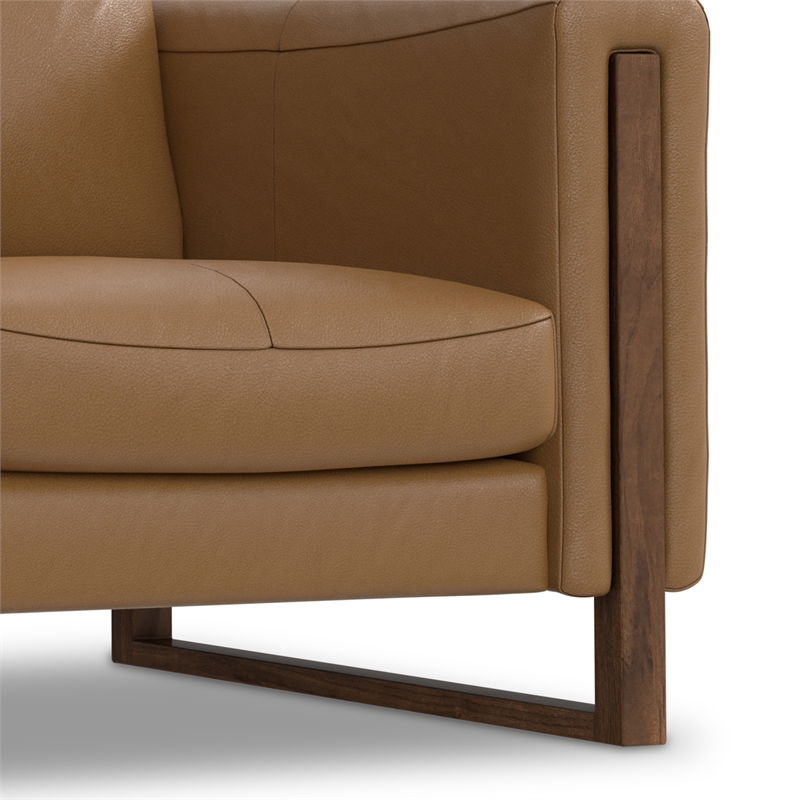 Pemberly Row Richard Wide Loveseat Genuine Leather Butternut Brown 63 in