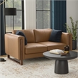 Pemberly Row Richard Wide Loveseat Genuine Leather Butternut Brown 63 in