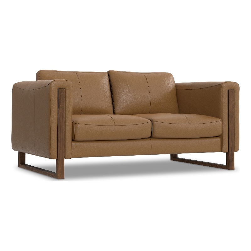 Pemberly Row Richard Wide Loveseat Genuine Leather Butternut Brown 63 in