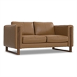 Pemberly Row Richard Wide Loveseat Genuine Leather Butternut Brown 63 in