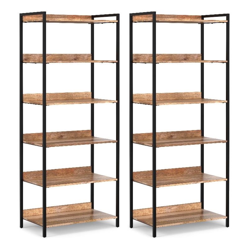 Pemberly Row Kelsey 5 Shelf Bookcase Set of 2 Solid Mango Wood Natural