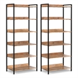 Pemberly Row Kelsey 5 Shelf Bookcase Set of 2 Solid Mango Wood Natural