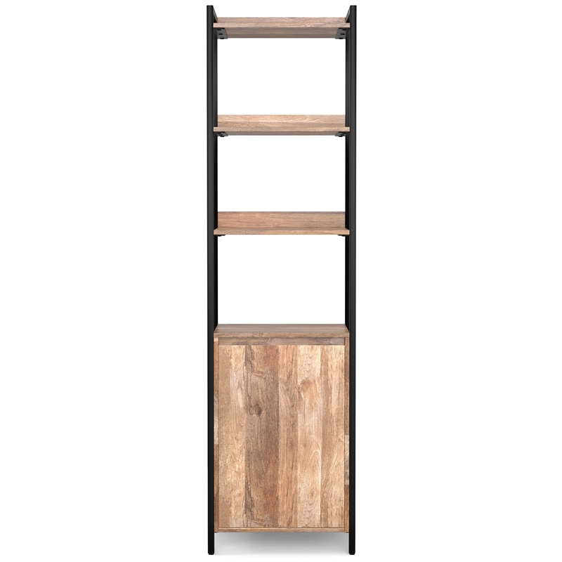 Pemberly Row Mango Wood Narrow Bookshelf with Cabinet in Natural Finish