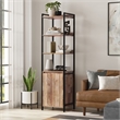 Pemberly Row Mango Wood Narrow Bookshelf with Cabinet in Natural Finish
