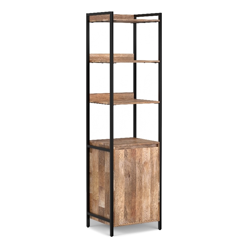 Pemberly Row Mango Wood Narrow Bookshelf with Cabinet in Natural Finish