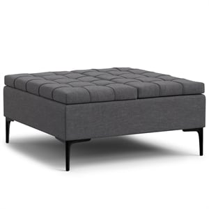 Pemberly Row Lift Top Storage Ottoman in Slate Gray Linen