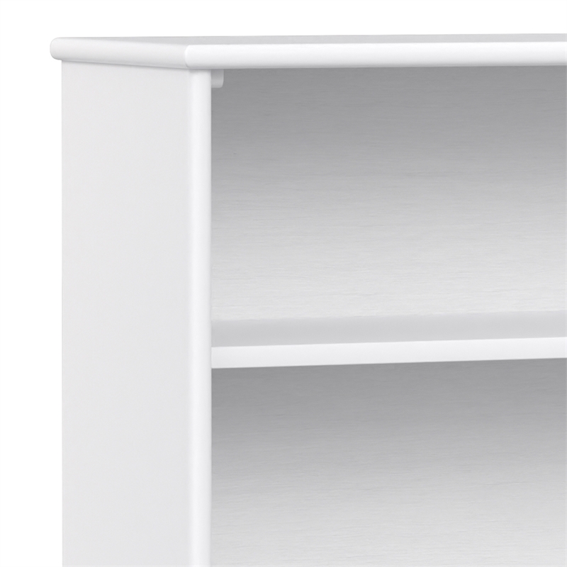 Pemberly Row Solid Wood Mid-Century Low Bookcase in White with 4 Shelves