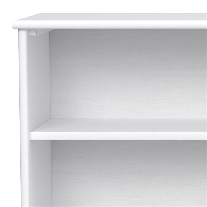 Pemberly Row Solid Wood Mid-Century Low Bookcase in White with 4 Shelves