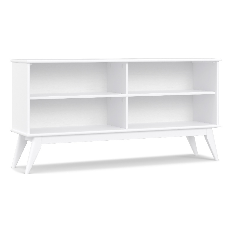 Pemberly Row Solid Wood Mid-Century Low Bookcase in White with 4 Shelves