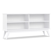 Pemberly Row Solid Wood Mid-Century Low Bookcase in White with 4 Shelves