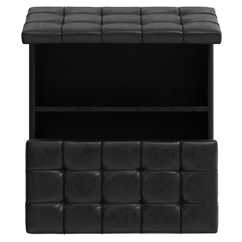 Pemberly Row Square Coffee Table Storage Ottoman in Black Vegan Faux Leather