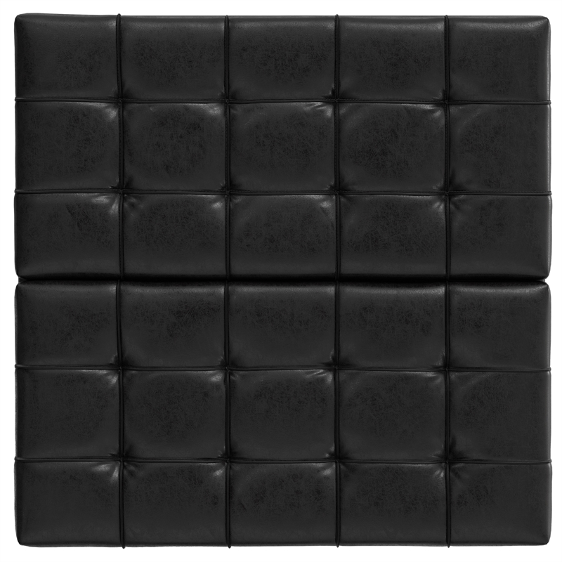 Pemberly Row Square Coffee Table Storage Ottoman in Black Vegan Faux Leather