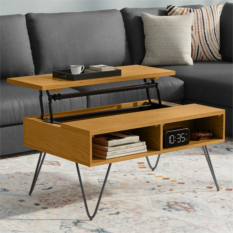 Pemberly Row 36 in Wide Industrial Lift-Top Coffee Table with Black Legs