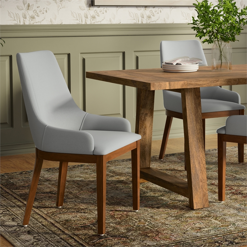 Pemberly Row Contemporary Dining Chair Set of 2 in Light Gray Fabric