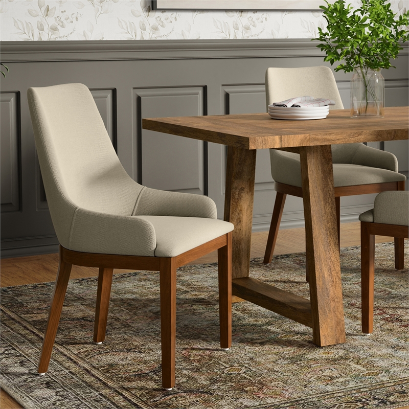 Pemberly Row Contemporary Dining Chair Set of 2 in Natural Linen Look Fabric
