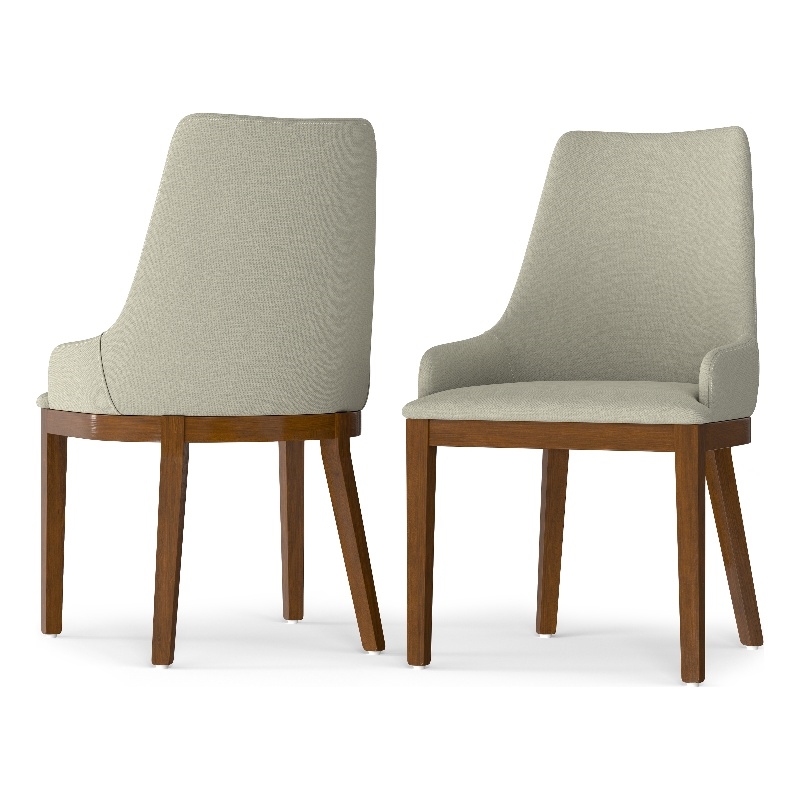 Pemberly Row Contemporary Dining Chair Set of 2 in Natural Linen Look Fabric