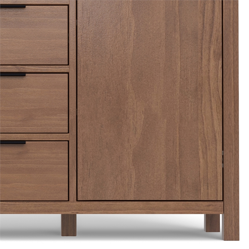 Pemberly Row Pine Sideboard Buffet with 4 Drawers & Cabinets in Saddle Brown