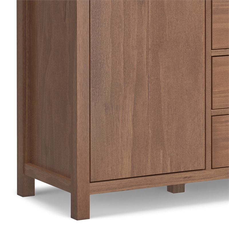 Pemberly Row Pine Sideboard Buffet with 4 Drawers & Cabinets in Saddle Brown