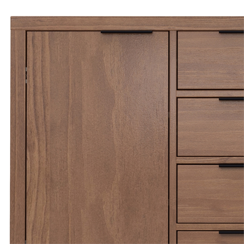 Pemberly Row Pine Sideboard Buffet with 4 Drawers & Cabinets in Saddle Brown