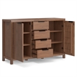 Pemberly Row Pine Sideboard Buffet with 4 Drawers & Cabinets in Saddle Brown