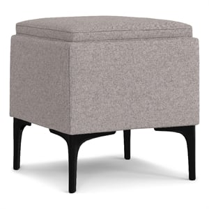 Pemberly Row Square Storage Ottoman with Tray in Cloud Gray Linen Fabric