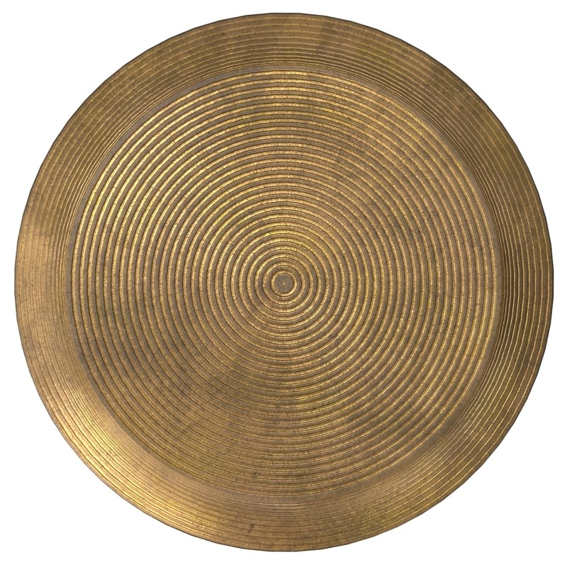 Pemberly Row Drum-Shaped Coffee Table in Antique Brass Cast Aluminum