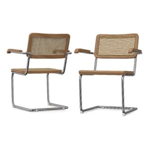 Pemberly Row Dining Arm Chair Set of 2 in Natural Rattan