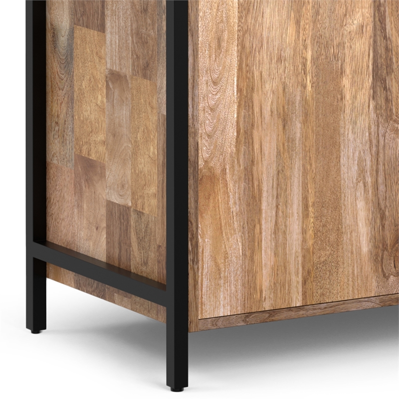 Pemberly Row Solid Mango Wood 74x30 Large Bookshelf with Cabinet in Natural