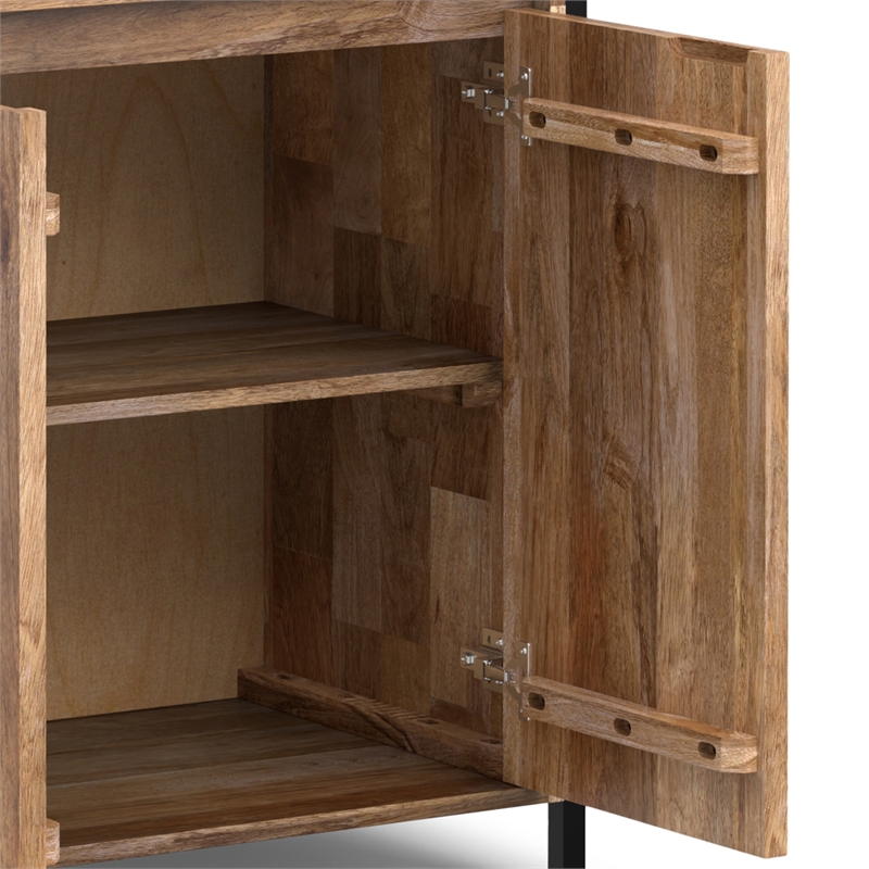 Pemberly Row Solid Mango Wood 74x30 Large Bookshelf with Cabinet in Natural