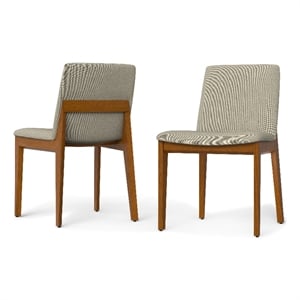 Pemberly Row Natural Linen Dining Chairs Solid Wood Set of 2