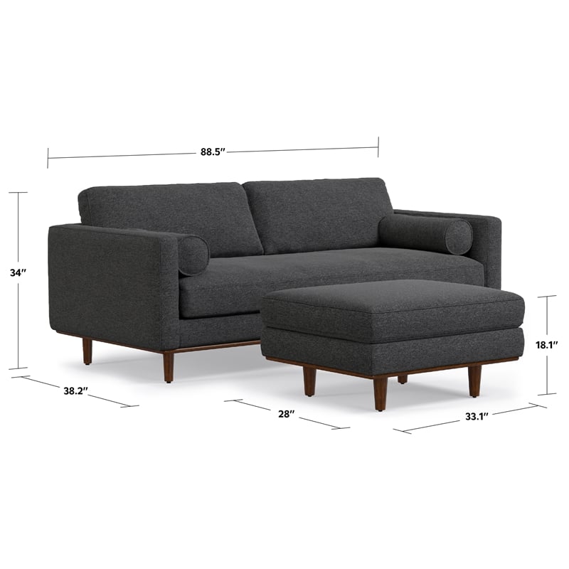 Pemberly Row Morrison Sofa Set with Ottoman in Charcoal Gray Polyester