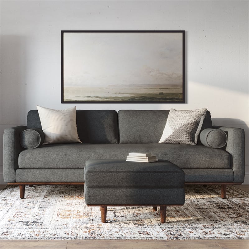 Pemberly Row Morrison Sofa Set with Ottoman in Charcoal Gray Polyester
