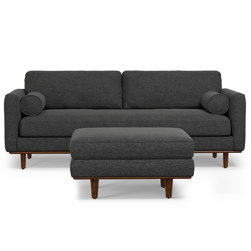 Pemberly Row Morrison Sofa Set with Ottoman in Charcoal Gray Polyester