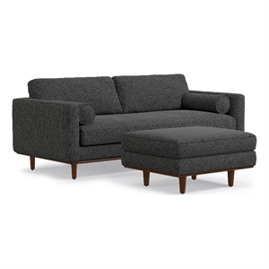 Pemberly Row Morrison Sofa Set with Ottoman in Charcoal Gray Polyester