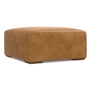 Pemberly Row Rex Ottoman in Genuine Sienna Leather