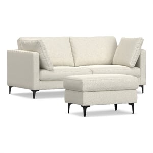 Pemberly Row Ava 76-inch Sofa and Ottoman Set in Cream Fabric